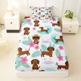 thumbnail image 3 of Homewish Funny Dachshund Animal Twin Sheets,Pretty Hibiscus Flower Bedding,Ocean Wave Decor,3pcs,1 Fitted Sheet and 1 Pillowcase, 3 of 6