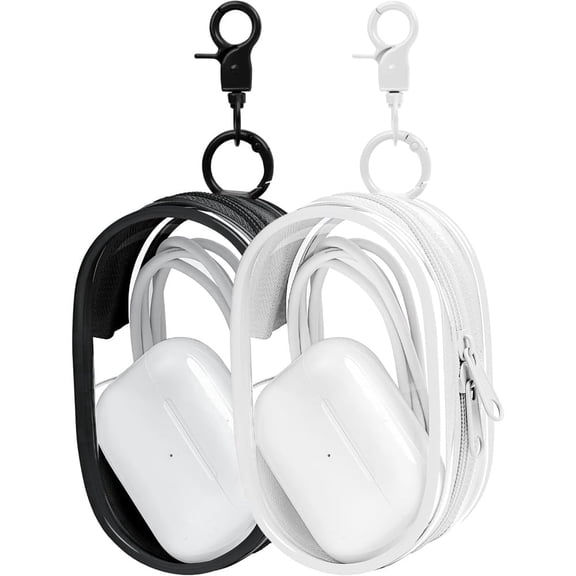 Dongw 2 Pack Clear Headphone Storage Case, Portable Transparent Zipper Earbuds Pouch with Swivel Hook for Over-Ear & Wireless Headphones