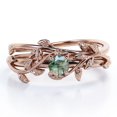 thumbnail image 1 of JeenMata Anillo de Bodas Solitario de Ágata Verde Musgo Natural de Forma Redonda de 0,50 Quilates con Diseño Botánico Engastado en Oro Rosa de 18 K sobre Plata, 1 of 10