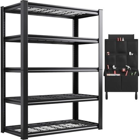 REIBII 5 Tier Garage Shelving Heavy Duty, Storage Shelves with Tool Bags, Adjustable Garage Shelving 2000 LBS for Garage, Basement, Warehouse, Kitchen, 38" W x 15.7" D x 66" H, Black