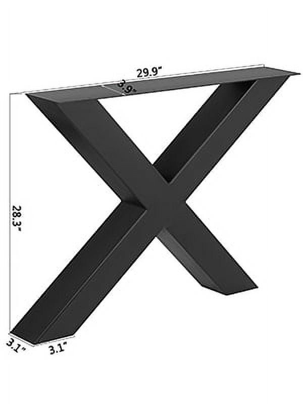 VEVOR Set of 2 Steel Table Legs, 28"Height 30"Wide Dining Table Legs, Heavy Duty 3.1" Square Box Section X Frame Table Legs,28x30x3.1 inch Black Color Industrial Country Style Metal Dining Legs