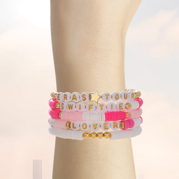 Pulsera de 5 pcs brazalete con cuentas con cuentas de arcilla para fanáticos de los fanáticos de Taylor, regalos de pulsera, set de concierto para adolescentes, amantes de la música.