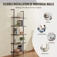 thumbnail image 5 of 5-Tier Ladder Shelf,Wall-Mounted Bookshelf with Metal Frame,17.3x11.8in Storage Rack for Kitchen,Bedroom,Bathroom,and Living Room,Black, 5 of 6