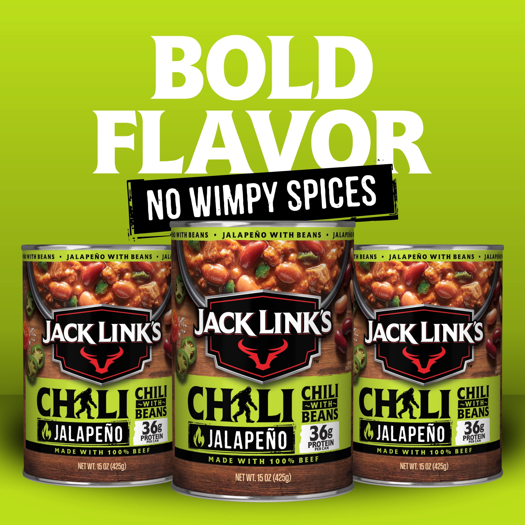 (12 pack) Jack Link's Jalapeno Chili with Beans, 15 Ounce Can, 36 Grams of Protein