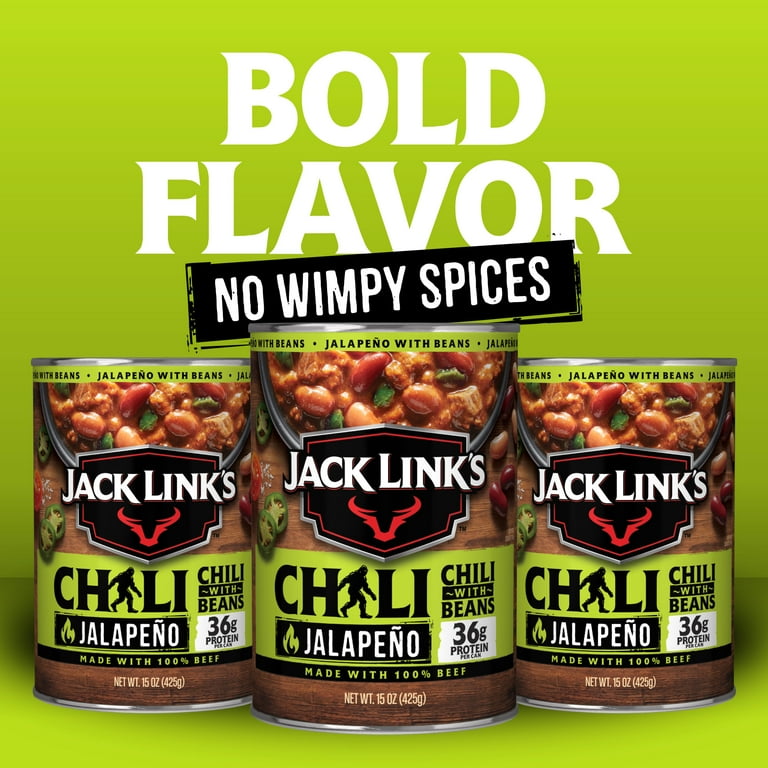 12 pack) Jack Link's Jalapeno Chili with Beans, 15 Ounce Can, 36