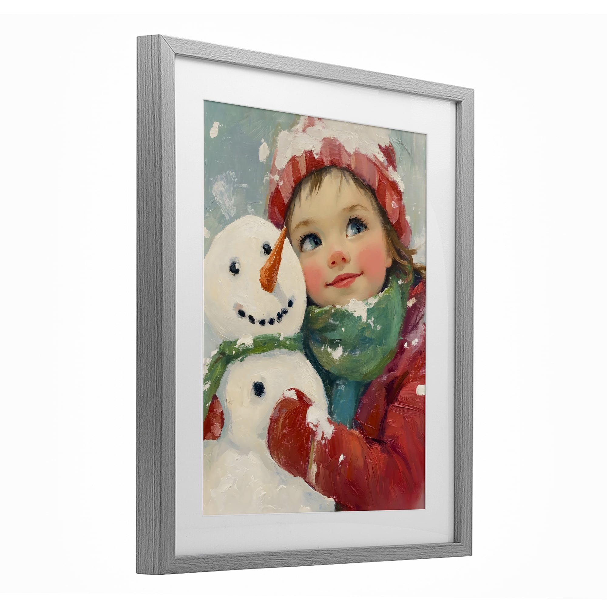 Stupell Industries Christmas Girl & Snowman Embrace Gray Framed Print Under Glass, design by The Prints Vibe