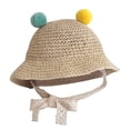 thumbnail image 1 of Hukapapa Circunferencia de la cabeza 48 cm Orejas de bola de color para niños Sombrero de paja serpentina Sombrero para el sol plegable para bebéBeige, 1 of 5
