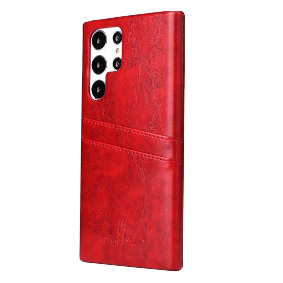 Nalacover Case for Samsung Galaxy S23 Ultra, Vintage Oil Wax Pattern PU Leather Back Card Slots Holder Cover Rugged PC Anti-Scratches Shockproof Protective Slim Fit Lightweight Case, Red