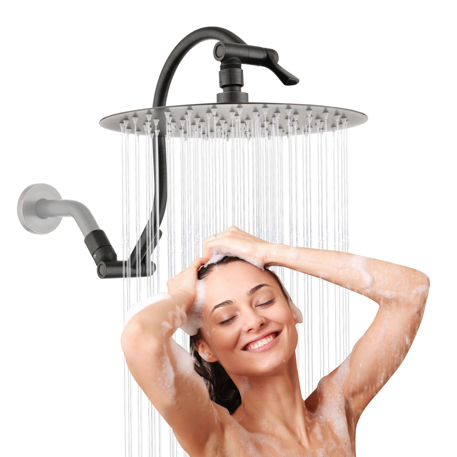 PDPBath 10" Rain Shower Head with 12" Adjustable Height & Distance