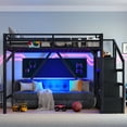 thumbnail image 4 of URTR Queen Loft Bed with Storage Stairs, Shelves & Built-in Wardrobe, Metal Loft Bed Frame with USB Ports and LED Lights, Noise-reduced Design, Black, 4 of 10