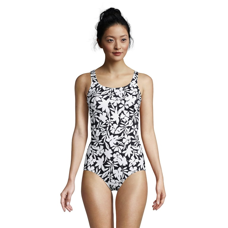 Lands End Women s Petite Chlorine Resistant Scoop Neck Soft Cup Tugless Sporty One Piece Swimsuit Print