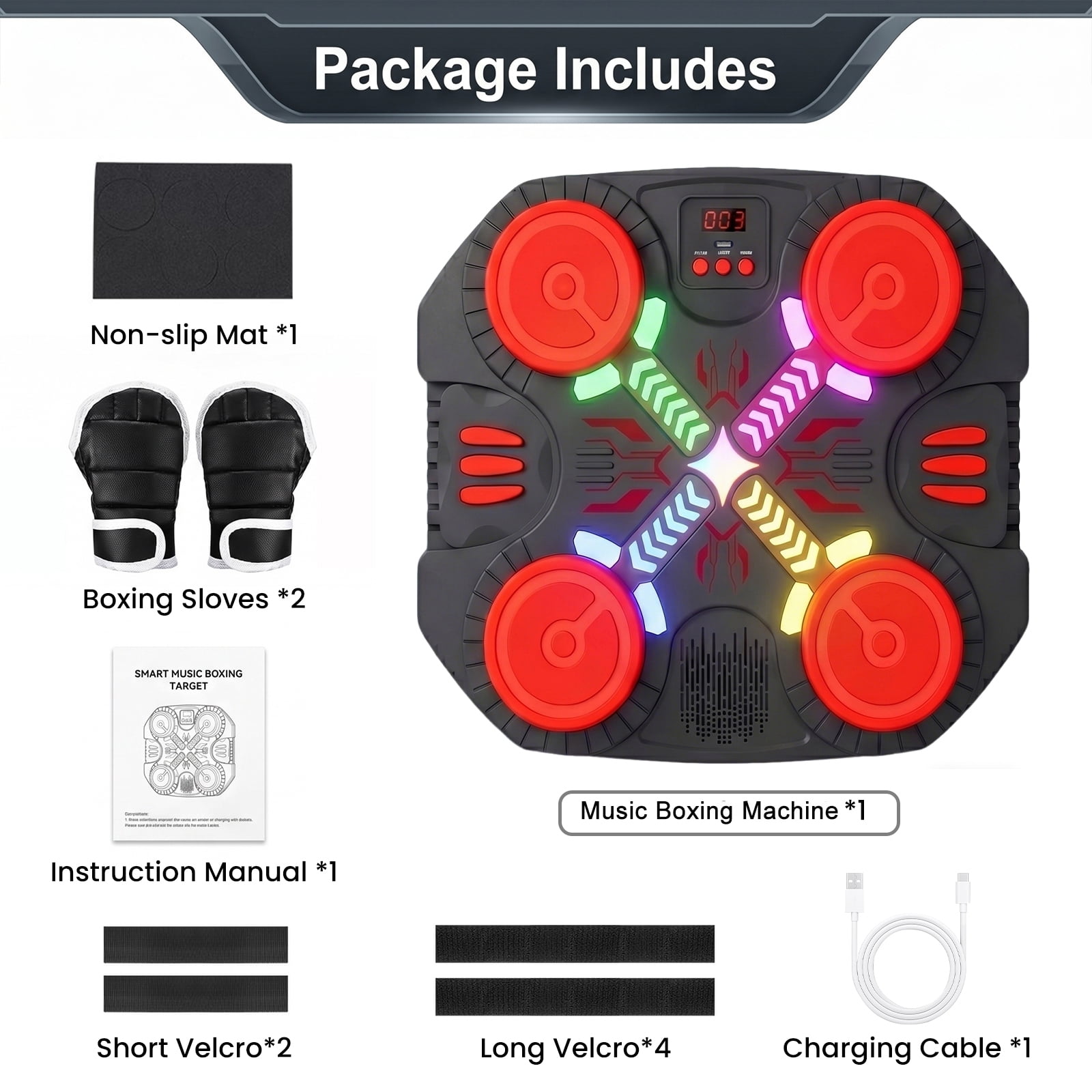 OLGEO Music Boxing Machine, Bluetooth Wall-Mounted Punching Target with LED Lights, 3 Modes & 14 Levels, Includes Gloves for Kids