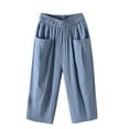 thumbnail image 3 of Pants for Women'S Cotton And Linen Cropped Pants for Women In Summer Loose Large Size Linen Elastic Waist Small Feet Harem Pants Versatile Casual Pants Casual Cropped Pants, 3 of 6