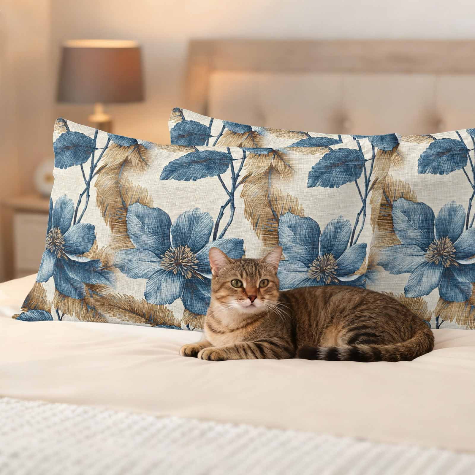 Blue Brown Botanical Outdoor Waterproof Pillow Covers, Flowers Vintage Summer Decorative Rectangle Throw Pillowcase Sofa Cushion Sham for Patio/Couch/Chair, 20"x12" 2 Pack