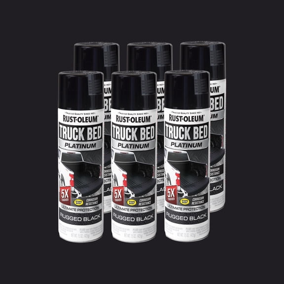 6 Pack, Black, Rust-Oleum Automotive Platinum Series Truck Bed Coating Textured Flat Spray Paint-382630, 15 oz