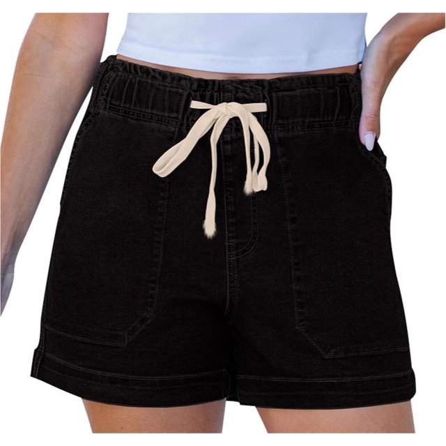 Pantalones cortos de mezclilla for mujer de talle alto con cordón elástico en la cintura elástica de moda Jorts de mezclilla pantalones cortos de verano