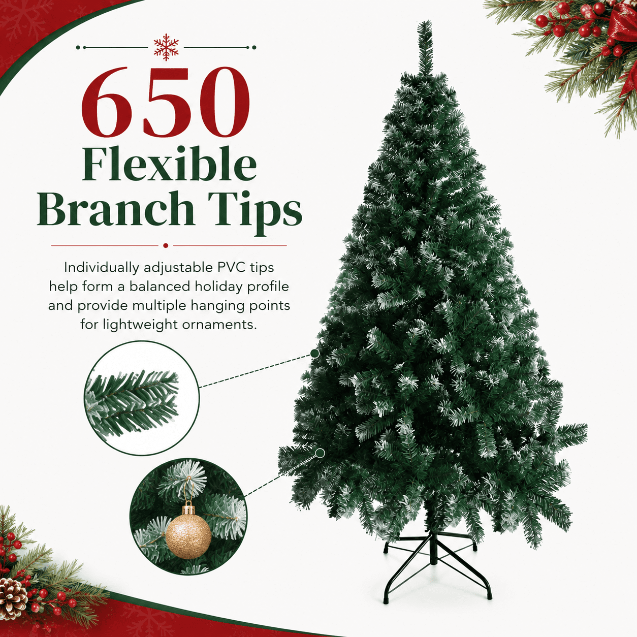 Alvantor 6 ft Unlit Artificial Christmas Tree with 650 PVC Branch Tips and Iron Stand, Light Green and White