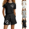 thumbnail image 4 of Hienoo Girls Outfits Heart Print Cotton Short Sleeve T-Shirt and Shorts Set, Sizes 3-10, 4 of 6