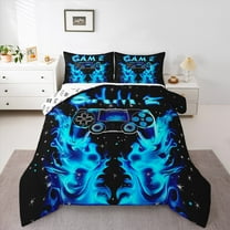 Manfei Cartoon Game Console Bedding Comforter Set for Boys, Black Blue Gamepad Twin Comforter Sets, Cartoon Snowflake Reversible Bedding Set, Breathable Home Decor, 2pcs