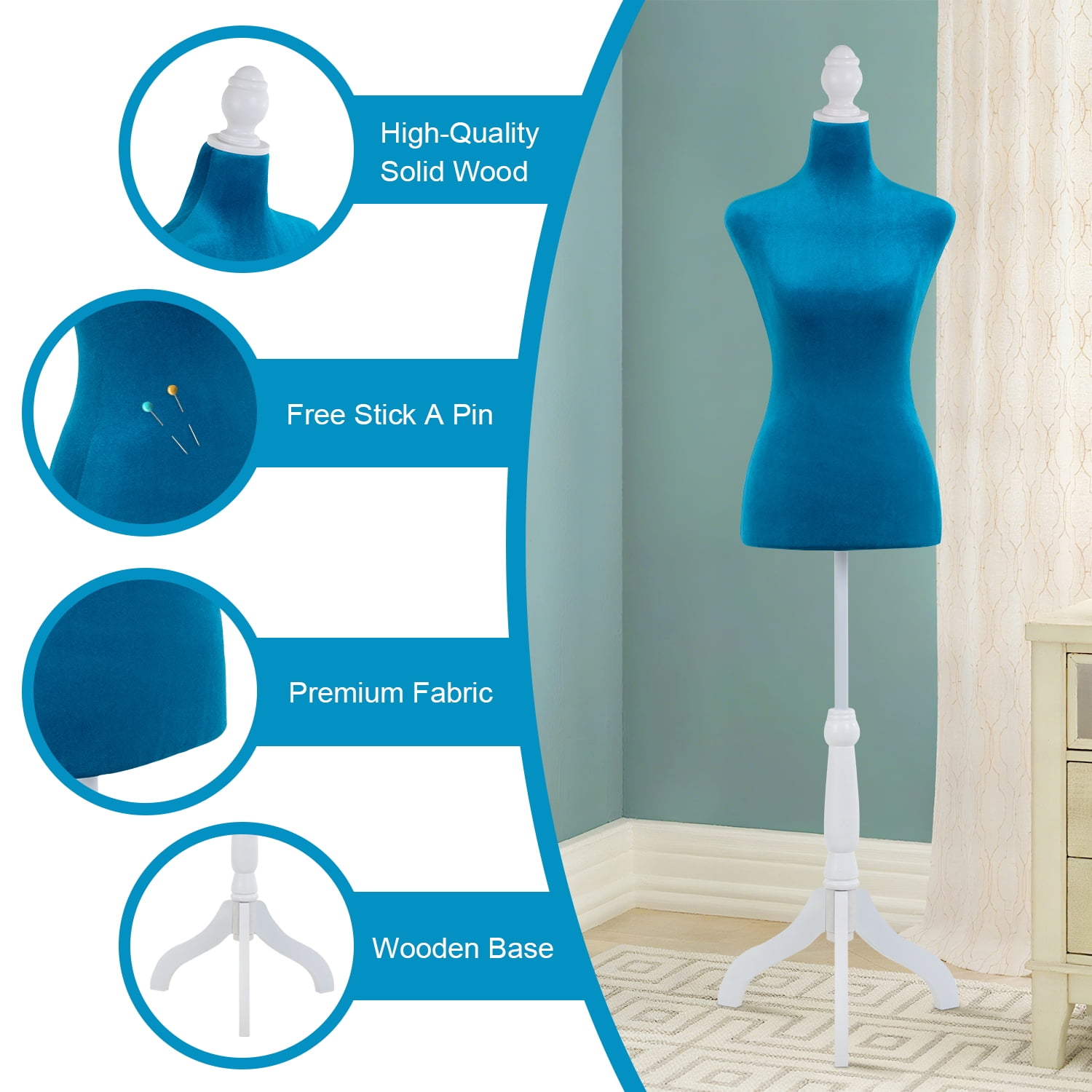 49"-63" Height Dress Form Mannequin Adjustable Female Mannequin Torso Sewing Mannequin Female Dress Model Torso Body Tripod Stand Clothing Forms, Blue