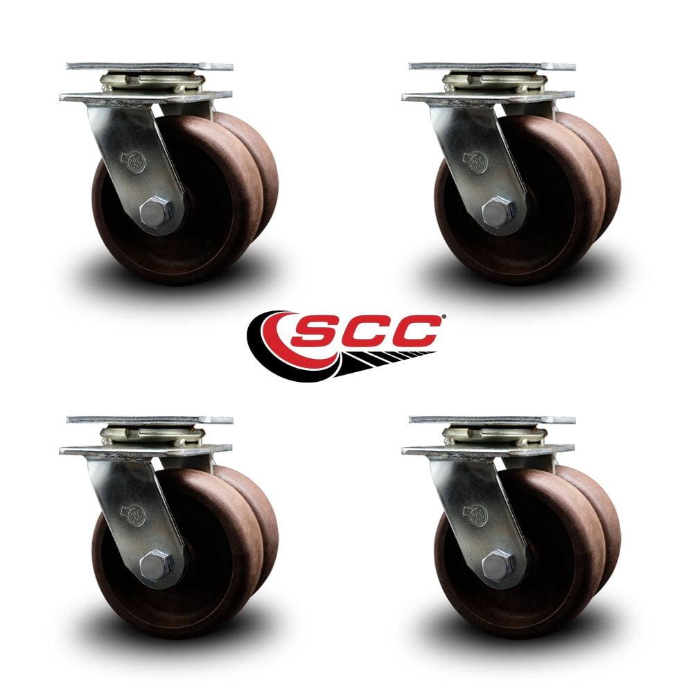 5 Inch Dual High Temp Glass Filled Nylon Wheels Swivel Casters Set SCC