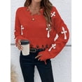 thumbnail image 3 of 2026 Womens Long Sleeve Sweater Casual Trendy Spring Top Fashion Red L, 3 of 5