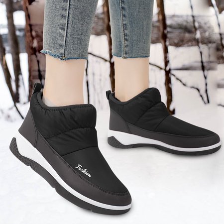 

Women s Shoes Winter Round Toe Outdoor Warm Water Suitable Plus Velvet Short Snow Boots Black 7.5