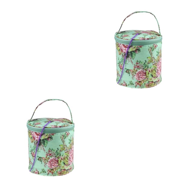 Cateissary Bolsa redonda de hilo de tejer para ganchillo, organizador artesanal, cesta de almacenamiento de lana, accesorios de costura, bolsa con Verde 2piezas