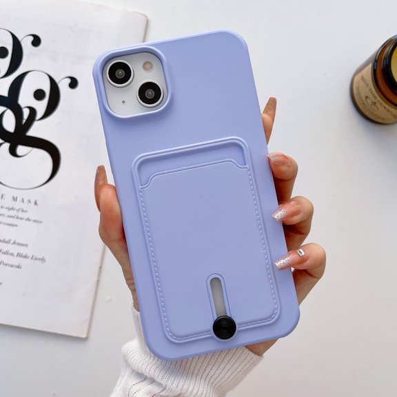 for iPhone 14 Case with Card Holder Cover Microfiber Inner Lining Liquid Silicone Credit Card ID Slot Slim Soft TPU Rubber Shockproof Protective Wallet Phone Case for iPhone 14, Purple