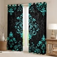 thumbnail image 2 of Manfei Bohemian Damask Curtains Pack of 2 (52x63), Black Cyan Black Out Curtains, Victorian Flower Window Curtains, Stylish Bedroom Decoration, 2 of 6