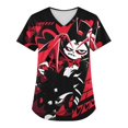 thumbnail image 1 of Hazbin Hotel Más Tamaño Impreso Scrub Uniforme de Trabajo Tops Para las mujeres V-cuello de Navidad Imprimir Manga Corta Diversión Camisetas Ropa de trabajo Camiseta con bolsillos Vermilion/L, 1 of 3