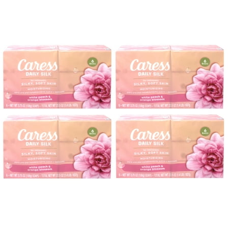 4 Pack - Caress Daily Silk Moisturizing Soap, White Peach & Orange Blossom, 3.75 oz 6 Bars