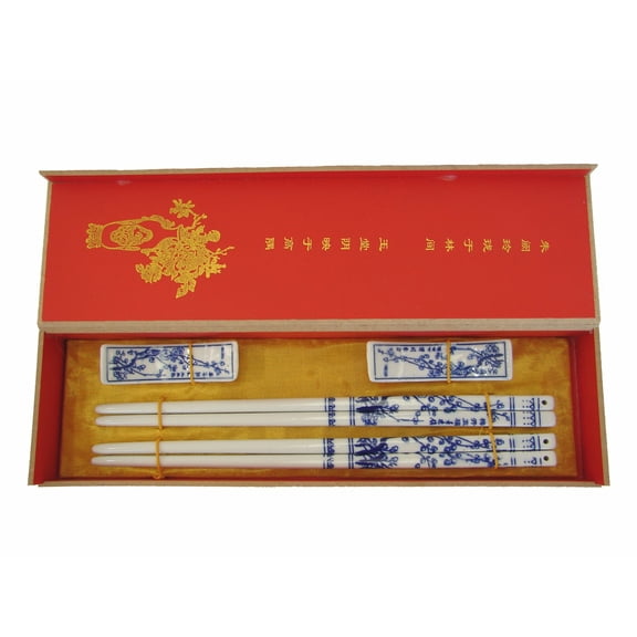 Set of Blue Plum Flower Porcelain Chinese Chopsticks
