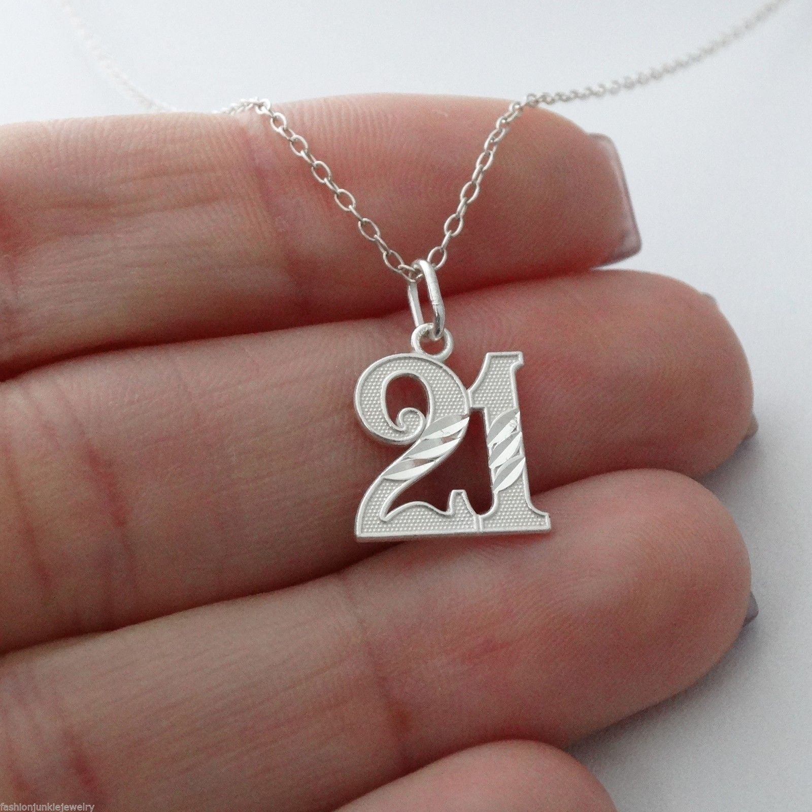 Sterling Silver Number 21 Twenty-one Charm Necklace, 18