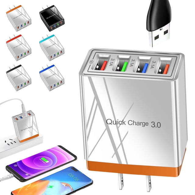 Sentmoon Fast Charging USB Hub 4 Port Wall Charger QC 3.0 LED Display 3.1A Power Adapter US Plug Multiple Device Support Charge Smart Technology Travel Home Office Phones Tablets Electronics