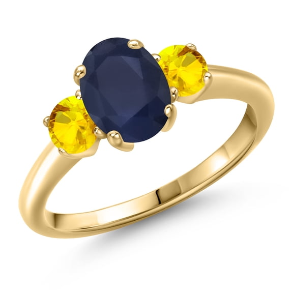 Gem Stone King 10K Yellow Gold Blue Sapphire and Yellow Sapphire Engagement Ring for Women | 2.52 Cttw | Oval 8X6MM | Gemstone September Birthstone | Size 5