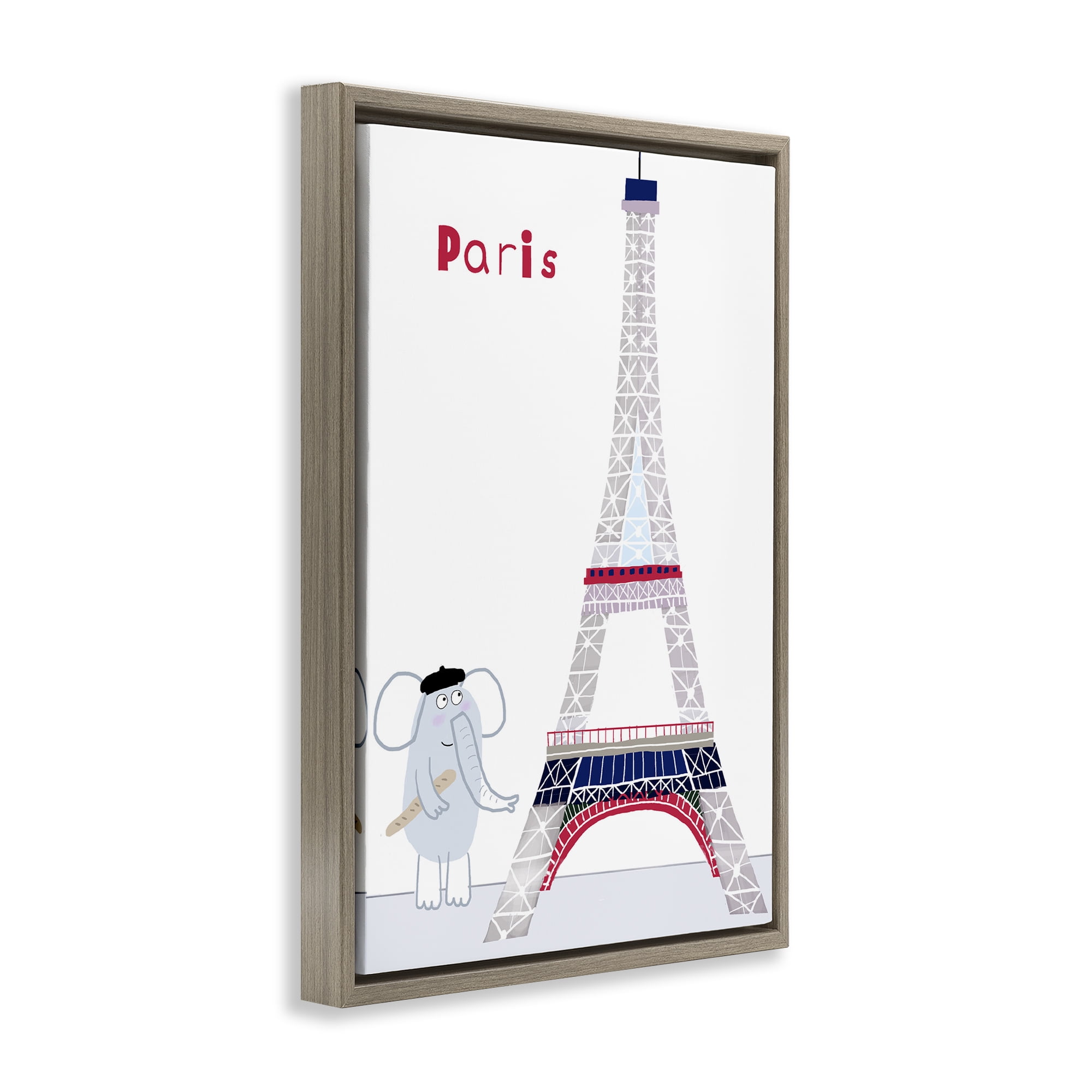 Elephant & Eiffel Tower Brown Framed Floater Canvas Wall Art, design by Carla Daly