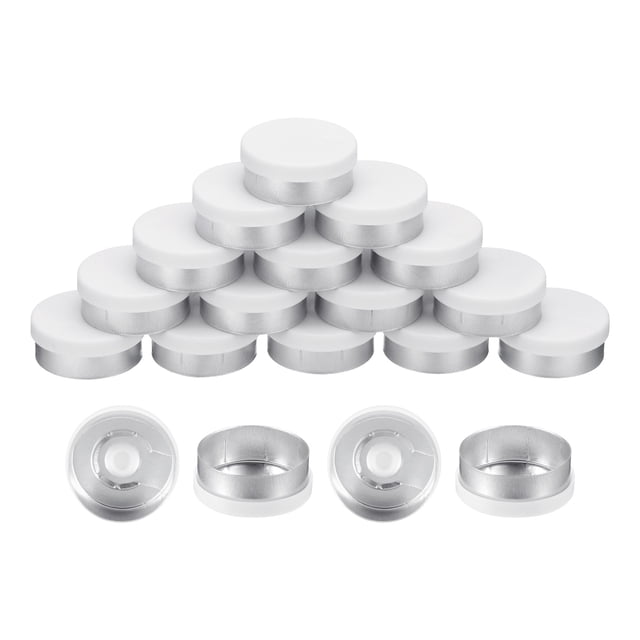 Uxcell Tapas Flip Off de 20 mm 100PCS Sellos Sin Rebabas Tapas Flip Off para Frascos de Vidrio Botellas Liofilizadas, Blanco/Plata