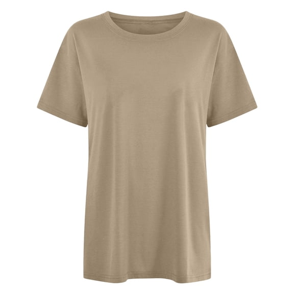 T Shirt Women Women Casual Round Neck Solid Short Sleeve Versatile Tee Khaki L