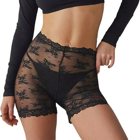

Women’s Sheer Lace Shorts Summer High Waist Solid Color Anti-Chafing Panty Shorts（S M L）