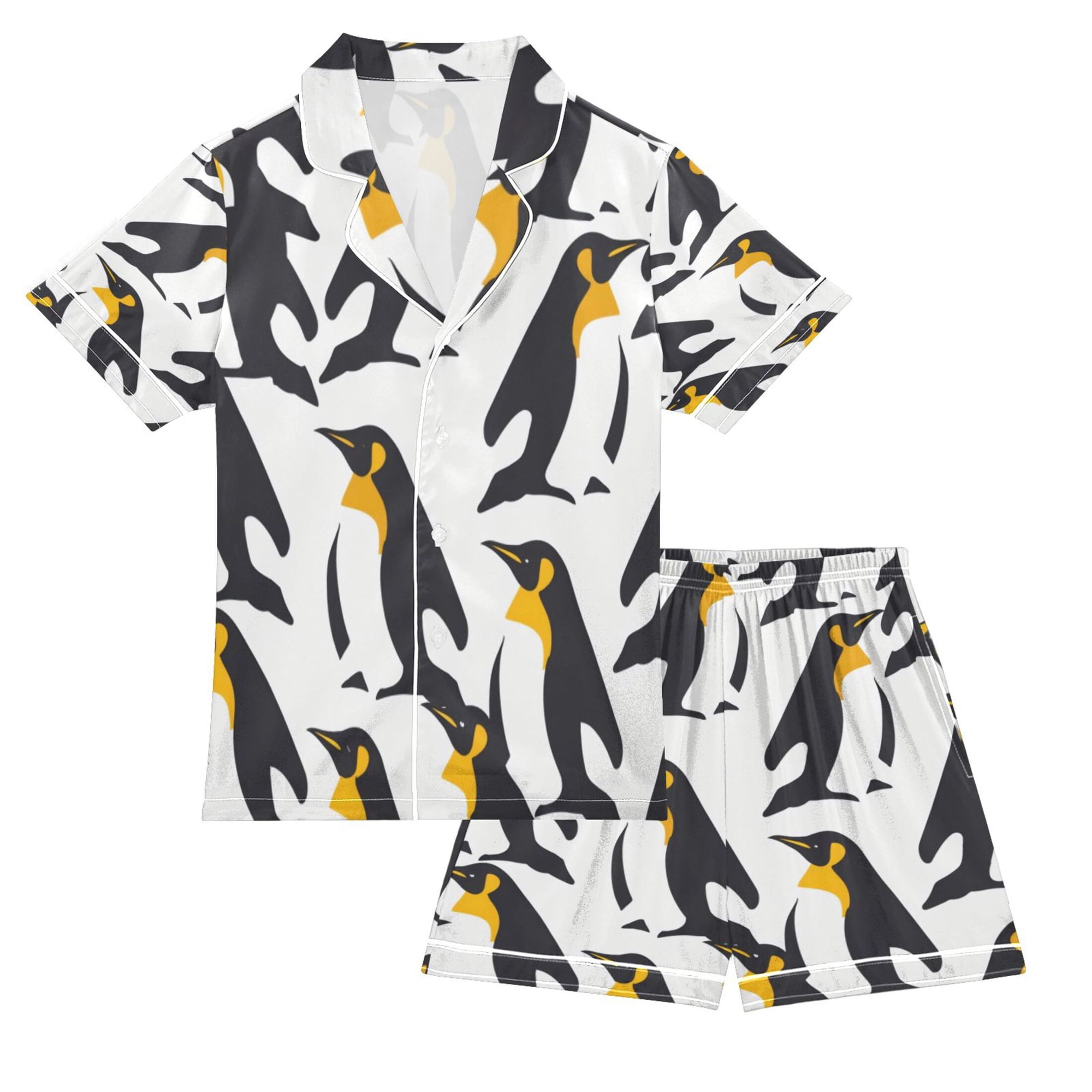 Children s Satin Pajama Sets Pajama Sets Button-Up Satin Pajama Set for Boys & Girls Black Penguin S