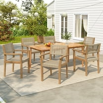 Christopher Knight Home 7-Piece Outdoor Dining Set, 67" Wood Table with 6 Wicker Chairs, Teak Finish
