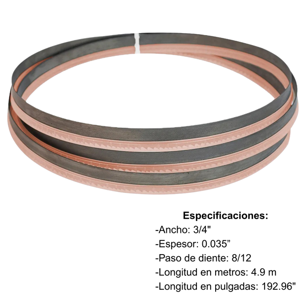 Sierra Cinta Bimetálica Maraga 3/4" x .035" x 192.96" (4.9 m) 8/12 TPI para Corte de Metal y Acero