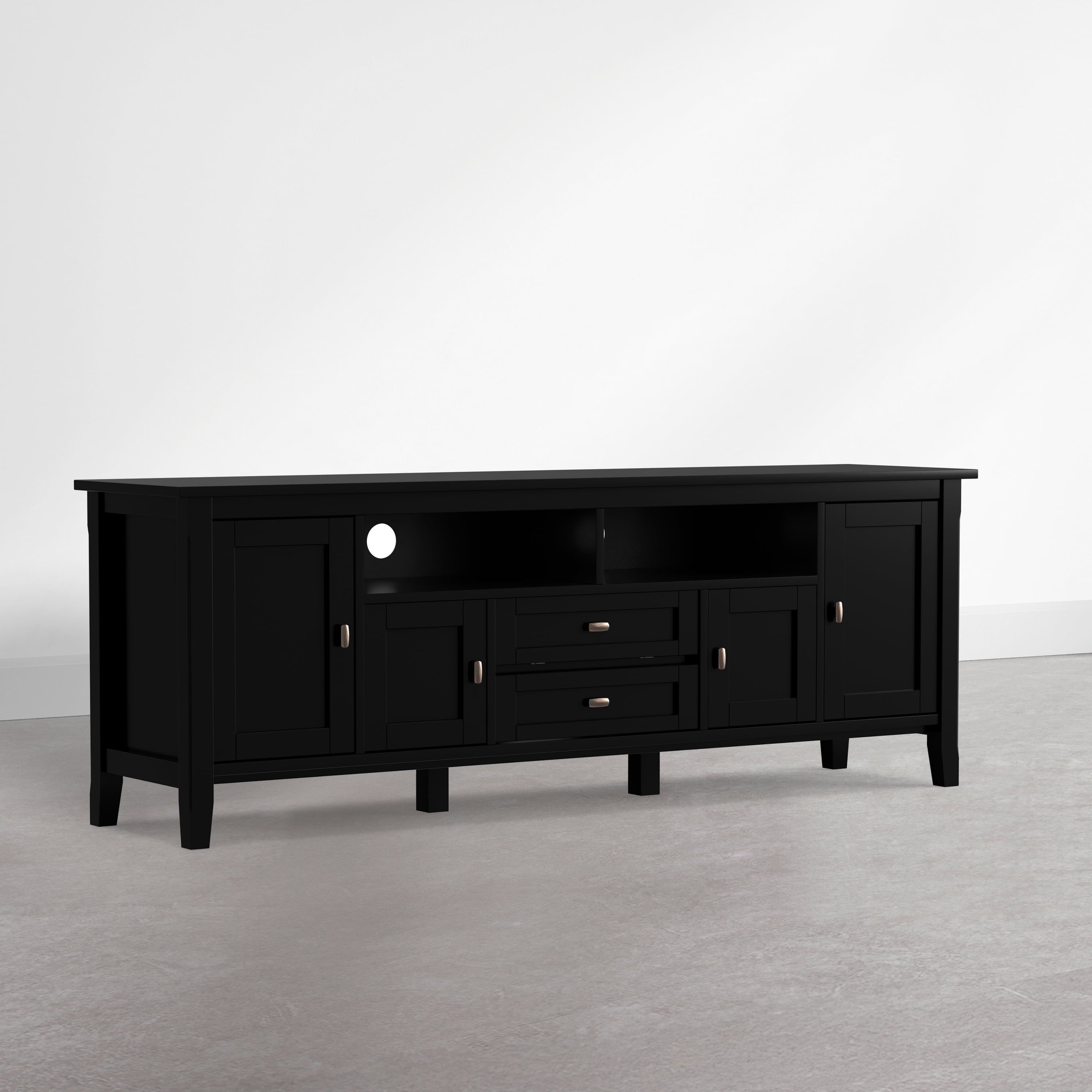 Simpli Home Warm Shaker 72 inch Wide Solid Wood TV Stand, Deep Black