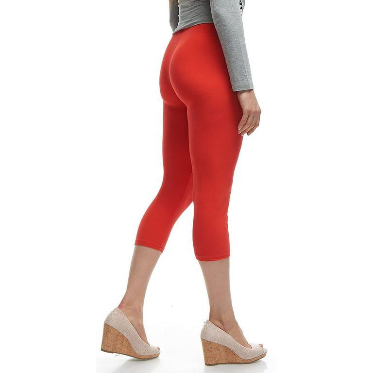 LMB Capri Leggings for Women Buttery Soft Polyester Fabric, Red, XL - 3XL