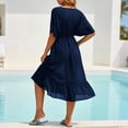 thumbnail image 5 of Pounoo Women's Beach Cover Ups V Neck Short Sleeve Chiffon Cover Ups Beach Vacation Style Lightweight Breathable Drawstring Waist Ruffle Hem Loose Fit Cover Ups Gift, 5 of 8