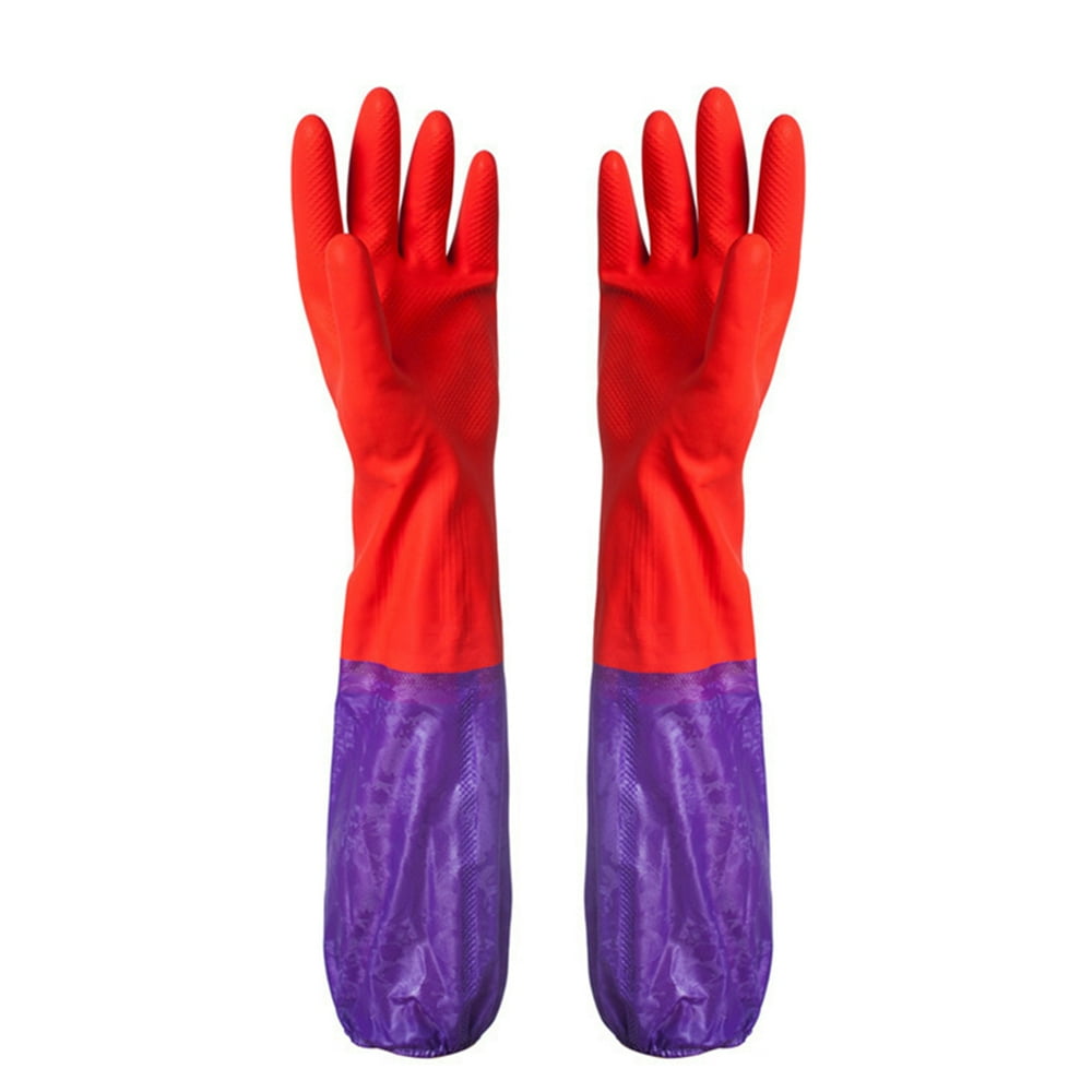 1pair Long Warm Waterproof Rubber Household Gloves Cleaning Dishwashing
