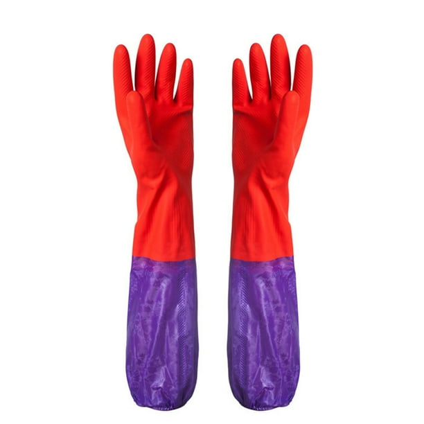1pair Long Warm Waterproof Rubber Household Gloves Cleaning Dishwashing
