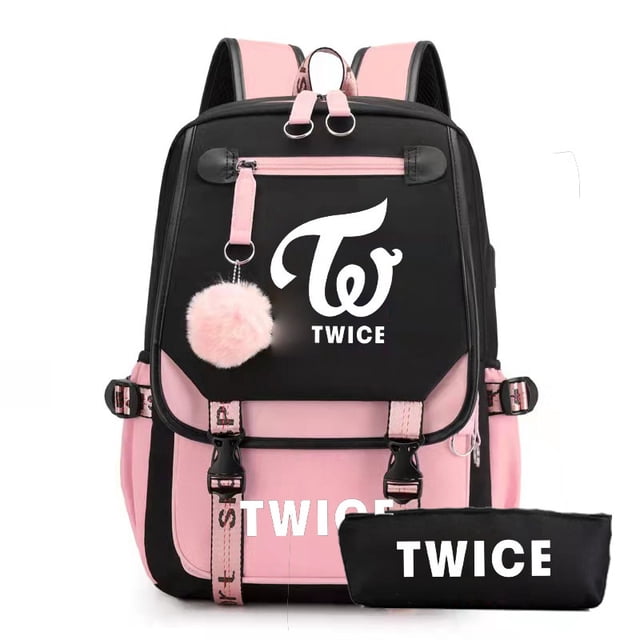 (rosa) Mochila ligera con puerto de carga USB Mochila gráfica para computadora portátil Mochila de viaje informal