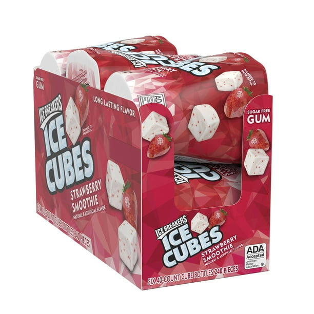 Ice Breakers, Ice Cubes, Sugar Free Strawberry Smoothie Chewing Gum, 3.